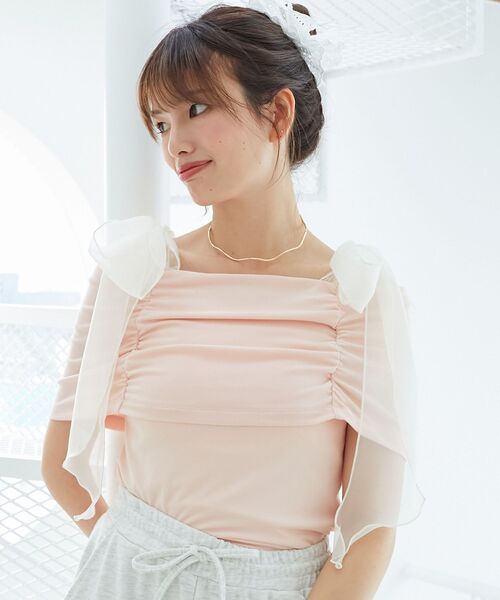 MAJESTIC LEGON（マジェスティックレゴン）の「肩リボンオフショルカットトップス（Tシャツ/カットソー・レディース・ライトグレー/ピンク/ブラック/アイボリー・MEDIUM）」の17枚目の写真