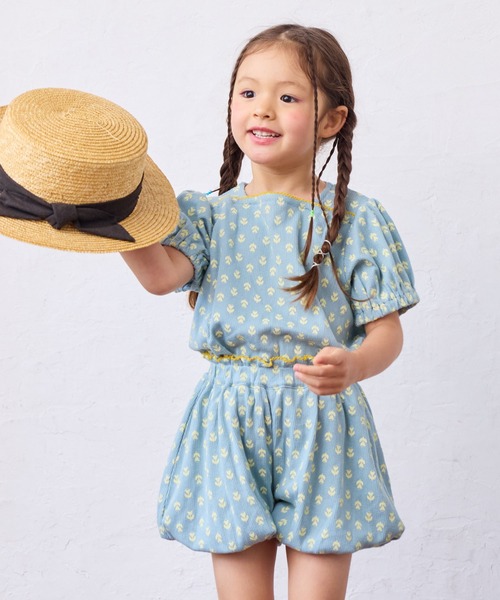 MARKEY'S（マーキーズ）の「総柄パフスリーブカットソー/セットアップ可能（セットアップ・キッズ・ベージュ/ライトブルー/オフホワイト・80/90/100/110/120/130）」の3枚目の写真