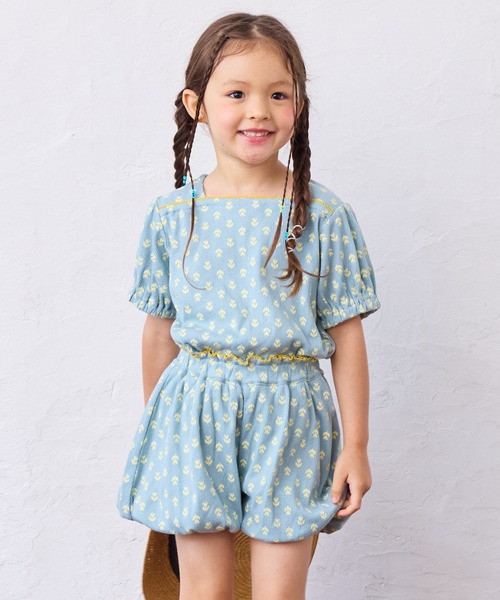 MARKEY'S（マーキーズ）の「総柄パフスリーブカットソー/セットアップ可能（セットアップ・キッズ・ベージュ/ライトブルー/オフホワイト・80/90/100/110/120/130）」の7枚目の写真