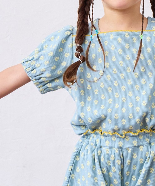 MARKEY'S（マーキーズ）の「総柄パフスリーブカットソー/セットアップ可能（セットアップ・キッズ・ベージュ/ライトブルー/オフホワイト・80/90/100/110/120/130）」の5枚目の写真