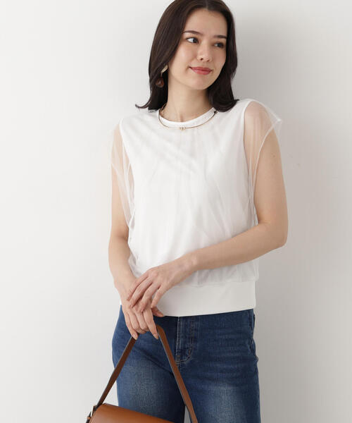 PINKY&DIANNE（ピンキーアンドダイアン）の「◆ フロントチュールブラウス（Tシャツ/カットソー・レディース・ブラック/ピンク/ホワイト・38）」の2枚目の写真