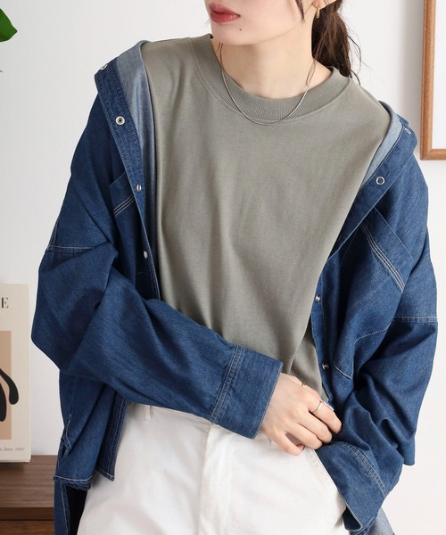 mitis(ミティス)の「mitis プチハイネック フレンチスリーブトップス(Tシャツ/カットソー・レディース・ブルー/オフホワイト/ブラック×ホワイト/モカ/ライトカーキ/ホワイト×ネイビー・M)」の5枚目の写真