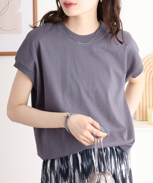 mitis(ミティス)の「mitis プチハイネック フレンチスリーブトップス(Tシャツ/カットソー・レディース・ブルー/オフホワイト/ブラック×ホワイト/モカ/ライトカーキ/ホワイト×ネイビー・M)」の6枚目の写真