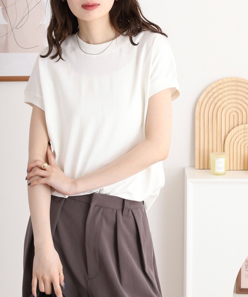 mitis(ミティス)の「mitis プチハイネック フレンチスリーブトップス(Tシャツ/カットソー・レディース・ブルー/オフホワイト/ブラック×ホワイト/モカ/ライトカーキ/ホワイト×ネイビー・M)」の12枚目の写真