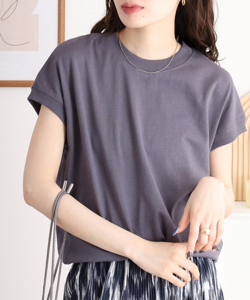 mitis(ミティス)の「mitis プチハイネック フレンチスリーブトップス(Tシャツ/カットソー・レディース・ブルー/オフホワイト/ブラック×ホワイト/モカ/ライトカーキ/ホワイト×ネイビー・M)」の18枚目の写真