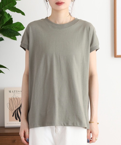 mitis(ミティス)の「mitis プチハイネック フレンチスリーブトップス(Tシャツ/カットソー・レディース・ブルー/オフホワイト/ブラック×ホワイト/モカ/ライトカーキ/ホワイト×ネイビー・M)」の22枚目の写真