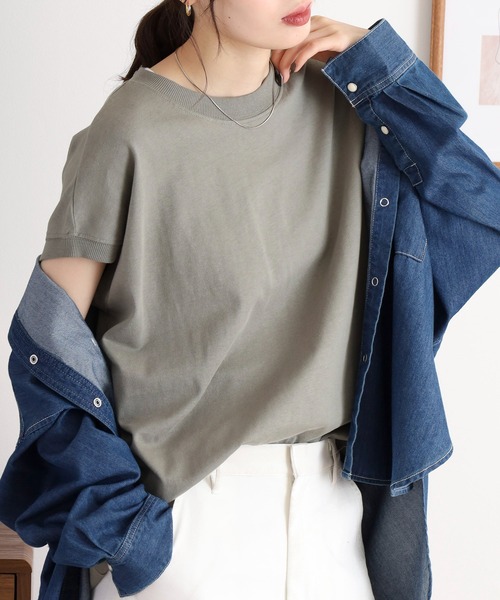 mitis(ミティス)の「mitis プチハイネック フレンチスリーブトップス(Tシャツ/カットソー・レディース・ブルー/オフホワイト/ブラック×ホワイト/モカ/ライトカーキ/ホワイト×ネイビー・M)」の8枚目の写真