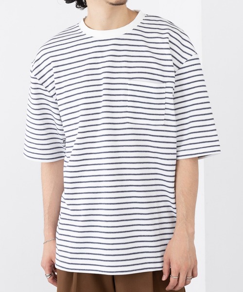 A by MAGASIN DE MODE(エーバイマガジンデモード)の「【A by MAGASIN DE MODE】<DRYICE-Tee>ボーダークルーT(ABI) MNY 5232-8622(Tシャツ/カットソー・メンズ・ブラック系1/ネイビー系1/ブルー系その他/グリーン系1/ホワイト系1・M/L/2L)」の2枚目の写真