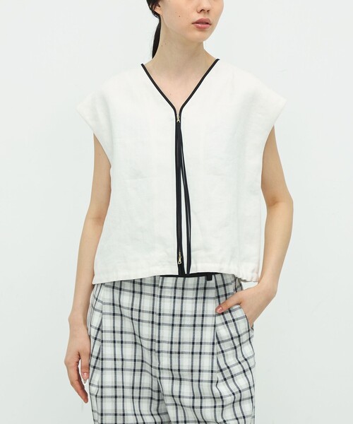 TOMORROWLAND .B(トゥモローランドビー)の「リネンヘリンボーン キャップスリーブトップ(シャツ/ブラウス・レディース・チャコールグレー・FREE)」の10枚目の写真
