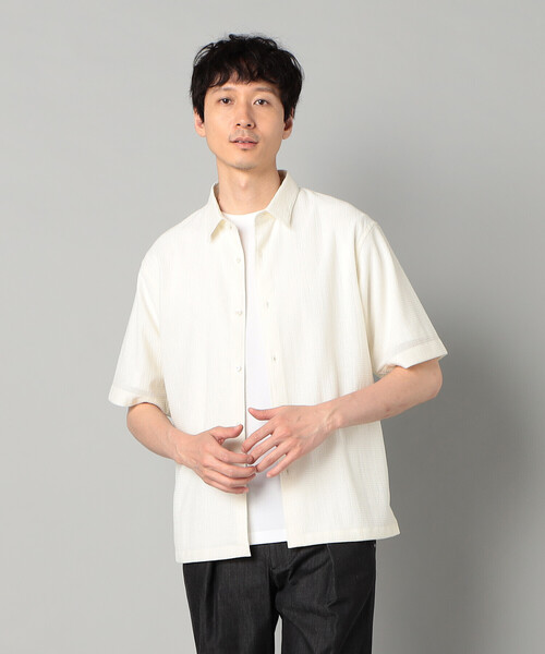COMME CA MEN(コムサメン)の「3Dエアートリコット シャツ(シャツ/ブラウス・メンズ・ホワイト/ネイビー・M/L/S)」の1枚目の写真