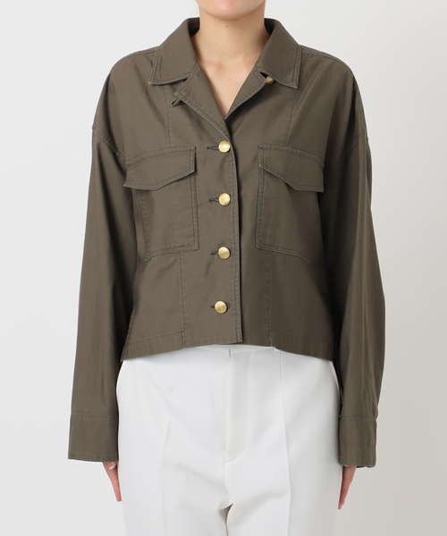 ノーカラーミリタリーブルゾン ノーカラー ショート ジャケット レディース 韓国 ファッション