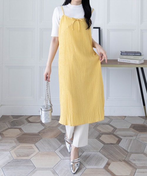 CLEAR BASIC（クリアベーシック）の「楊柳シアーキャミワンピース［カジュアル ロング丈 リボン］≪SS新作≫（ワンピース・レディース・イエロー/ベージュ/オフホワイト/ブラック・F）」の4枚目の写真