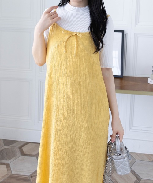 CLEAR BASIC（クリアベーシック）の「楊柳シアーキャミワンピース［カジュアル ロング丈 リボン］≪SS新作≫（ワンピース・レディース・イエロー/ベージュ/オフホワイト/ブラック・F）」の6枚目の写真