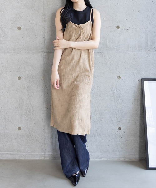 CLEAR BASIC（クリアベーシック）の「楊柳シアーキャミワンピース［カジュアル ロング丈 リボン］≪SS新作≫（ワンピース・レディース・イエロー/ベージュ/オフホワイト/ブラック・F）」の7枚目の写真