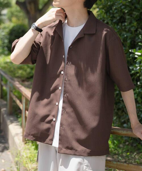 ITEMS URBANRESEARCH（アイテムズ アーバンリサーチ）の「リネンタッチオープンカラーシアーシャツ（シャツ/ブラウス・メンズ・ベージュ/ブラウン/ブラック/ネイビー・LARGE/MEDIUM）」の3枚目の写真