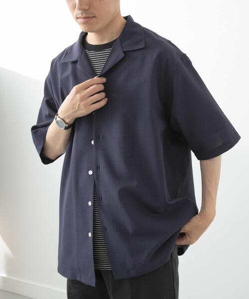 ITEMS URBANRESEARCH（アイテムズ アーバンリサーチ）の「リネンタッチオープンカラーシアーシャツ（シャツ/ブラウス・メンズ・ベージュ/ブラウン/ブラック/ネイビー・LARGE/MEDIUM）」の6枚目の写真