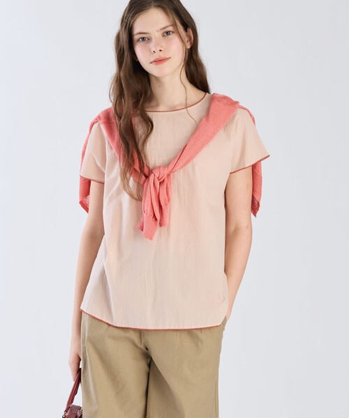 To b. by agnes b.（トゥービーバイアニエスベー）の「コットンローン 半袖 ブラウス（シャツ/ブラウス・レディース・ピンク・38/36/40）」の3枚目の写真