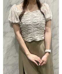 3WAYオフショルギャザーブラウス 夏服 リボン プリント