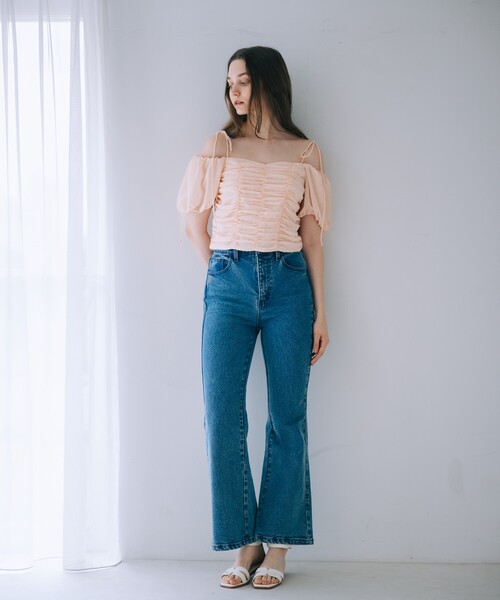 SELFIST(セルフィスト)の「3WAYオフショルギャザーブラウス 夏服 リボン プリント(シャツ/ブラウス・レディース・ピンク/ブラック/アイボリー・フリー)」の5枚目の写真