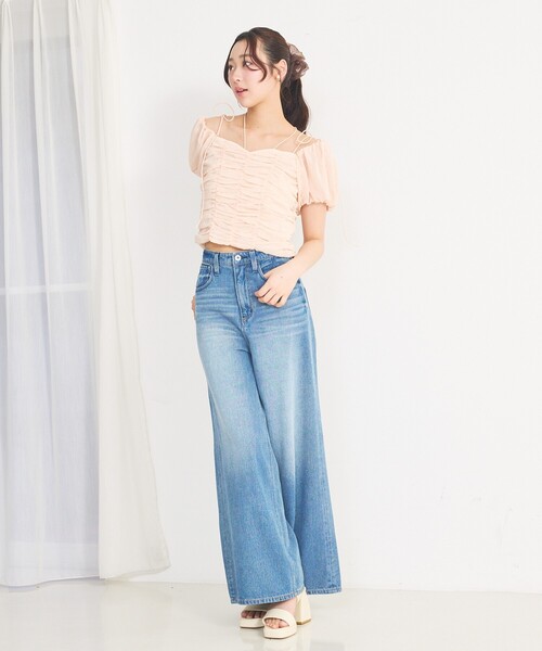 SELFIST(セルフィスト)の「3WAYオフショルギャザーブラウス 夏服 リボン プリント(シャツ/ブラウス・レディース・ピンク/ブラック/アイボリー・フリー)」の15枚目の写真