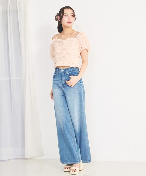 SELFIST(セルフィスト)の「3WAYオフショルギャザーブラウス 夏服 リボン プリント(シャツ/ブラウス・レディース・ピンク/ブラック/アイボリー・フリー)」の16枚目の写真