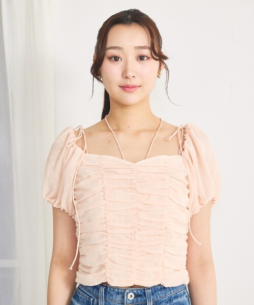 SELFIST(セルフィスト)の「3WAYオフショルギャザーブラウス 夏服 リボン プリント(シャツ/ブラウス・レディース・ピンク/ブラック/アイボリー・フリー)」の19枚目の写真