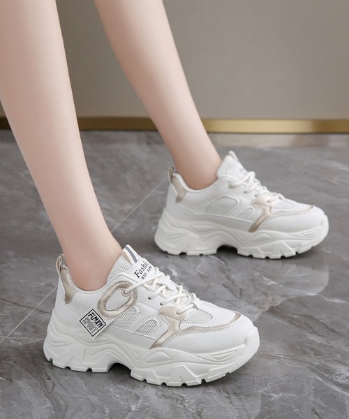 Lace Ladies(レースレディース)の「メッシュ ドッキング 厚底 ダッド スニーカー(スニーカー・レディース・ブラック/アイボリー/ホワイト・22.5cm/23cm/23.5cm/24cm/24.5cm/25cm)」の3枚目の写真