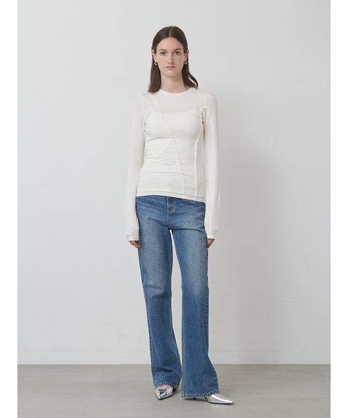 styling/（スタイリング）の「【セットアップ対応】セミフレアデニムパンツ（デニムパンツ・レディース・ブルー/ブラック・0/1）」の3枚目の写真