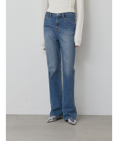 styling/（スタイリング）の「【セットアップ対応】セミフレアデニムパンツ（デニムパンツ・レディース・ブルー/ブラック・0/1）」の4枚目の写真