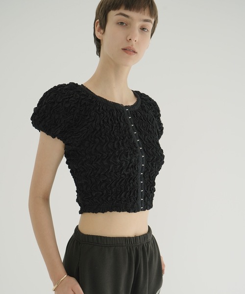 CLANE（クラネ）の「SHIRRING PUFF TOPS（Tシャツ/カットソー・レディース・レッド/アイボリー/ブラック・1/2）」の18枚目の写真