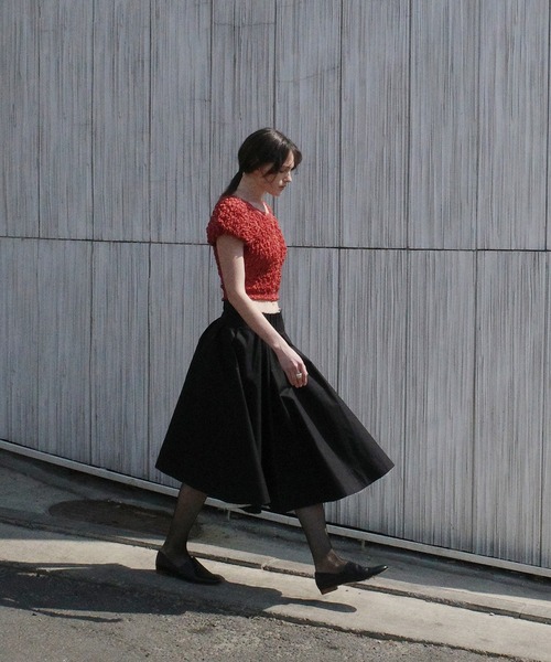 CLANE（クラネ）の「SHIRRING PUFF TOPS（Tシャツ/カットソー・レディース・レッド/アイボリー/ブラック・1/2）」の12枚目の写真