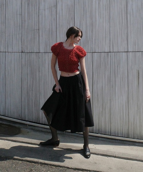 CLANE（クラネ）の「SHIRRING PUFF TOPS（Tシャツ/カットソー・レディース・レッド/アイボリー/ブラック・1/2）」の13枚目の写真