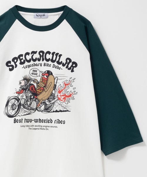 Mac-House(マックハウス)の「フード柄 ラグラン7分袖Tシャツ(Tシャツ/カットソー・メンズ・グリーン/チャコールグレー/ブラック系1/ブラック系2・L/XL/M)」の4枚目の写真