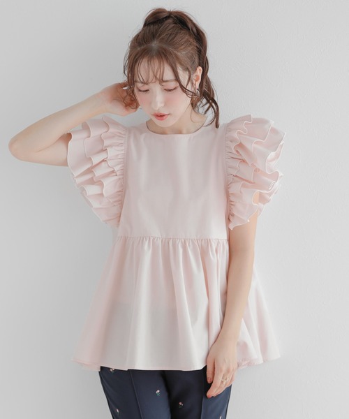 fitmore ラッフルスリーブペプラムブラウス Fit more ブラウス シャツ ラッフルスリーブペプラムブラウス