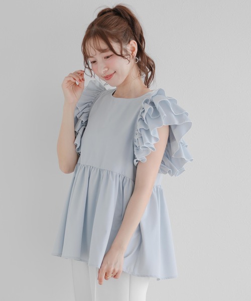 ブラウス シャツ ラッフルスリーブペプラムブラウス レディース ラッフルスリーブペプラムブラウス（シャツ/ブラウス）｜Fit