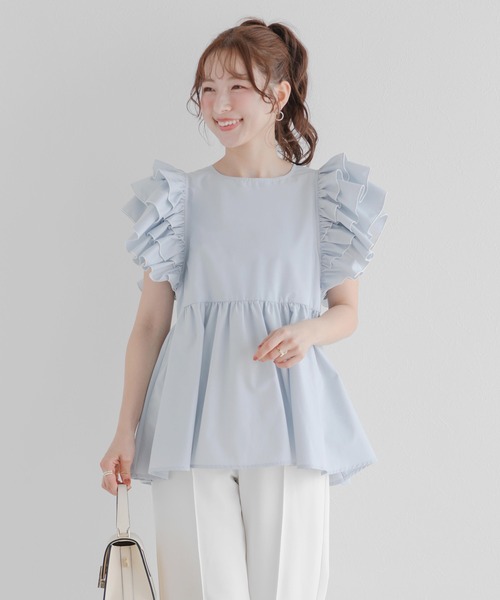 Fit more(フィットモア)の「ラッフルスリーブペプラムブラウス(シャツ/ブラウス・レディース・ブルー/ベビーピンク/ホワイト・FREE)」の9枚目の写真