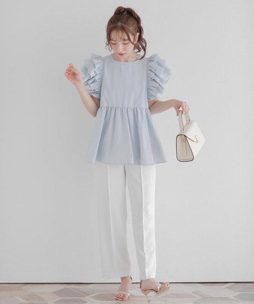 ブラウス シャツ ラッフルスリーブペプラムブラウス レディース ラッフルスリーブペプラムブラウス（シャツ/ブラウス）｜Fit