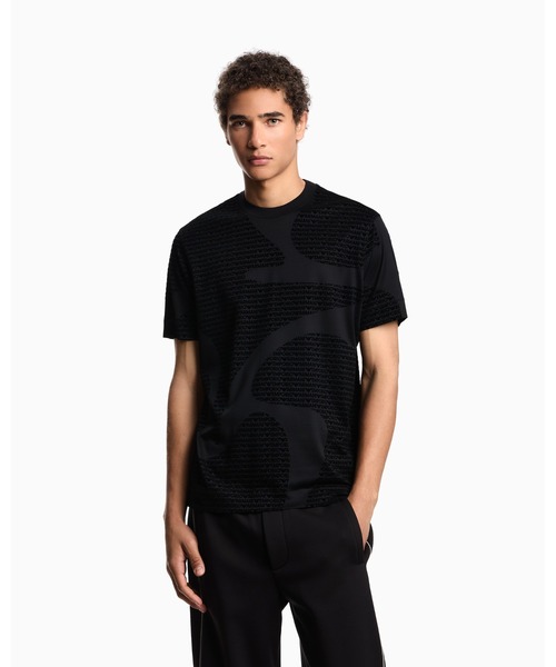 EMPORIO ARMANI(エンポリオアルマーニ)の「【エンポリオ アルマーニ】ASV Tシャツ リヨセル混紡ジャージー オールオーバーフロックロゴ(Tシャツ/カットソー・メンズ・ブラック・X-SMALL/X-LARGE/SMALL/MEDIUM/LARGE)」の1枚目の写真