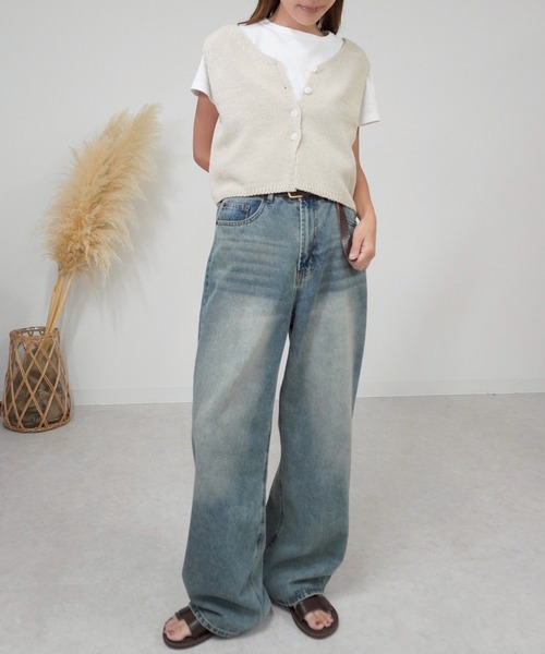 gossara(ゴサラ)の「【デイリーに活躍】5ポケワイドパンツ(デニムパンツ・レディース・ライトブルー/ライトグレー・SMALL)」の4枚目の写真