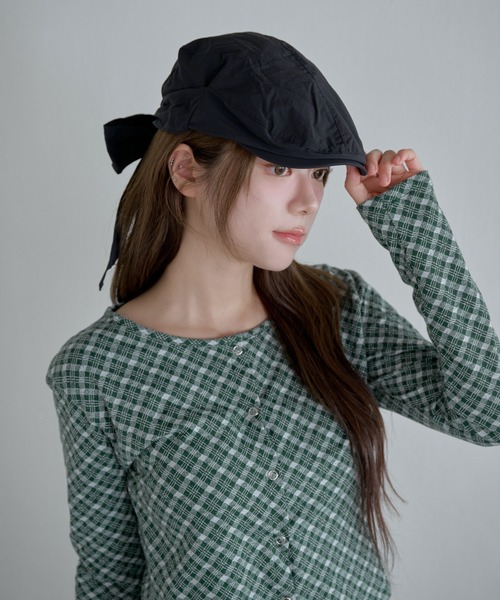 UNE MANSION（ユヌマンション）の「バックリボンナイロンキャスケットハンチングキャップ帽子（キャップ・レディース・ブラック/グレー・ONESIZE）」の18枚目の写真