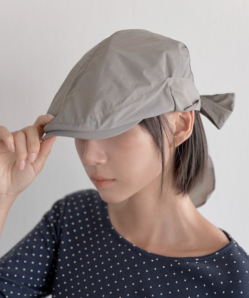 UNE MANSION（ユヌマンション）の「バックリボンナイロンキャスケットハンチングキャップ帽子（キャップ・レディース・ブラック/グレー・ONESIZE）」の7枚目の写真