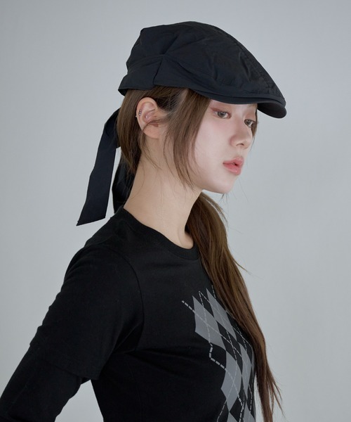 UNE MANSION（ユヌマンション）の「バックリボンナイロンキャスケットハンチングキャップ帽子（キャップ・レディース・ブラック/グレー・ONESIZE）」の4枚目の写真