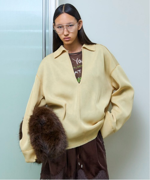 セール】Sheer Mesh Collar Pullover/シアーメッシュカラープル