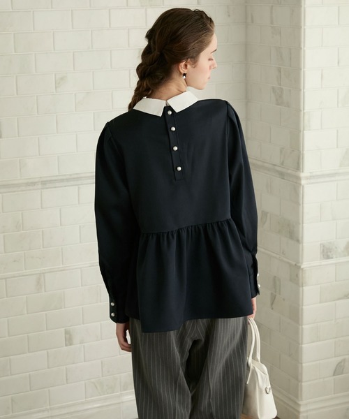 BONLECILL noir(ボンルシールノワール)の「【BONLECILL noir】2wayクレリックパールボタンペプラムブラウス(シャツ/ブラウス・レディース・ネイビー/チャコールグレー/ブラック・FREE)」の13枚目の写真