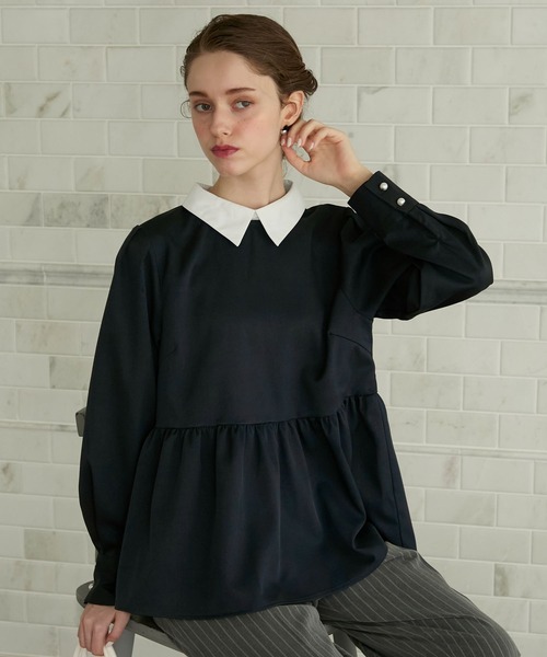 BONLECILL noir(ボンルシールノワール)の「【BONLECILL noir】2wayクレリックパールボタンペプラムブラウス(シャツ/ブラウス・レディース・ネイビー/チャコールグレー/ブラック・FREE)」の18枚目の写真