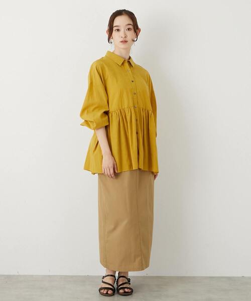 MELROSE claire（メルローズ クレール）の「【テンセル綿麻ローン切替ギャザーシャツ】（シャツ/ブラウス・レディース・オフホワイト/マスタード/ネイビー/ブラウン・FREE）」の21枚目の写真