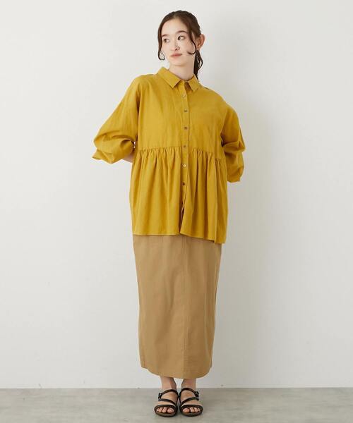 MELROSE claire（メルローズ クレール）の「【テンセル綿麻ローン切替ギャザーシャツ】（シャツ/ブラウス・レディース・オフホワイト/マスタード/ネイビー/ブラウン・FREE）」の22枚目の写真