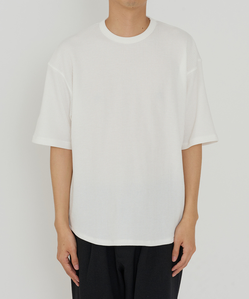 B.C STOCK（ベーセーストック）の「【ANTS & ELEPHANTS】レイヤード ワッフル 半袖Tシャツ（Tシャツ/カットソー・メンズ・ホワイト/ブラック/グレー・MEDIUM/LARGE）」の4枚目の写真