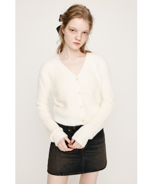SLY（スライ）の「MINI SHAGGY V/N CD ミニ シャギー Vネック カーディガン 秋服（カーディガン/ボレロ・レディース・アイボリー/ブラウン系その他2/ライトブラック・FREE）」の5枚目の写真