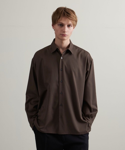 info. BEAUTY&YOUTH（インフォビューティアンドユース）の「【マルチサイズ】メランジ ポリエステルツイル バルーンシャツ（シャツ/ブラウス・メンズ・ライトブルー/ブラック/ライラック/モカ/オフホワイト/ライトグレー/ダークブラウン/ライム・マルチサイズ）」の5枚目の写真